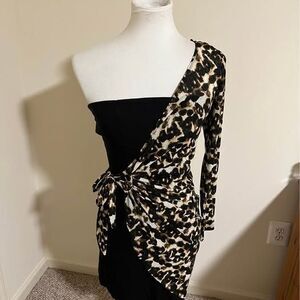 Patricia Field One Shoulder Leopard Print Wrap Dress Size 6 NWT